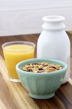 Delicious and nutritious lightly toasted breakfast muesli or granola cereal.