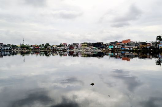 Rows of houses along the Malabon River in Metro Manila, Philippines