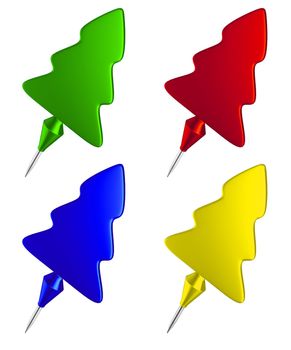 set of color pushpins in the shape of Christmas trees