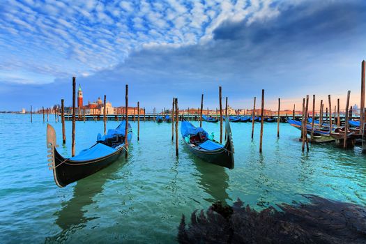 Gondolas and San Giorgio Maggiore, Venice, Italy