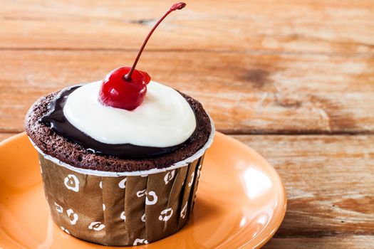 Chocolate  Cupcake decorated with red cherry