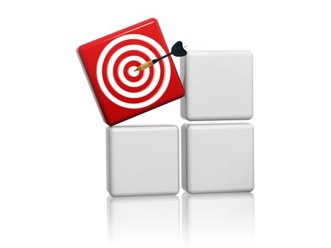 3d red target sign with arrow on grey boxes