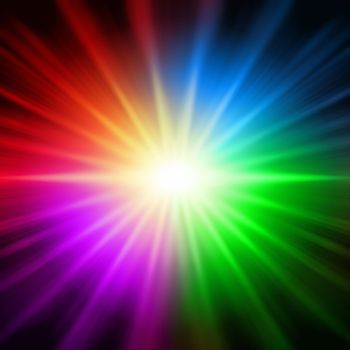 abstract rainbow colorful rays lights like star over black background