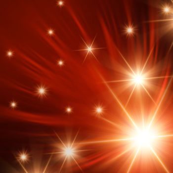 christmas background, abstract shining stars with orange rays lights