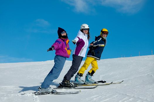 Skiers having fun in winter