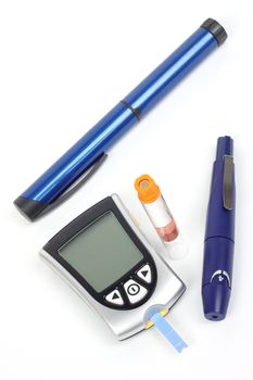 Diabetes equipment, Insulin pen and glucose level blood test