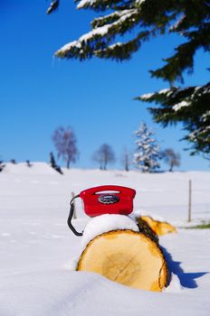 Santa Claus Hotline symbolized by a red retro phone