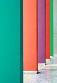 Colorful hallway with different color wall