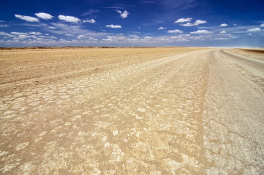 Desert in La Guajira, Colombia with a deep blue sky.