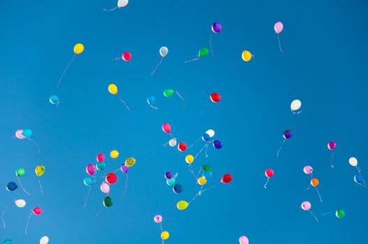 Colorful balloons on a blue sky background