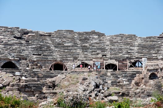 The ruins of the ancient amphitheater in Side, Turkey