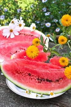 Appetizing ripe watermelon on the table