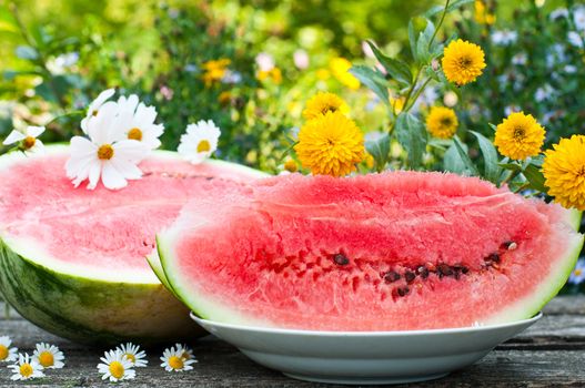 Appetizing ripe watermelon on the table