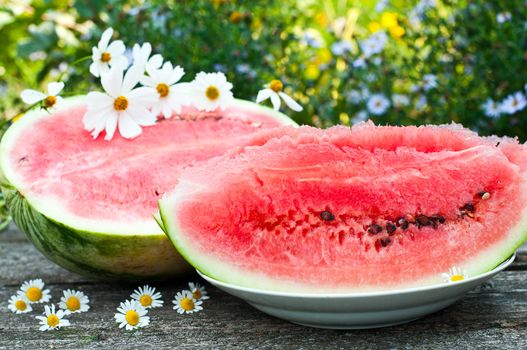 Appetizing ripe watermelon on the table