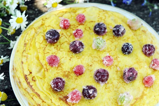 Delicious homemade pancakes with berries