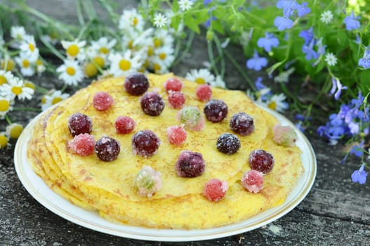 Delicious homemade pancakes with berries