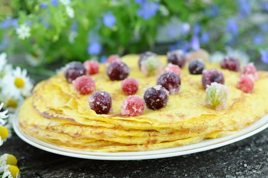 Delicious homemade pancakes with berries