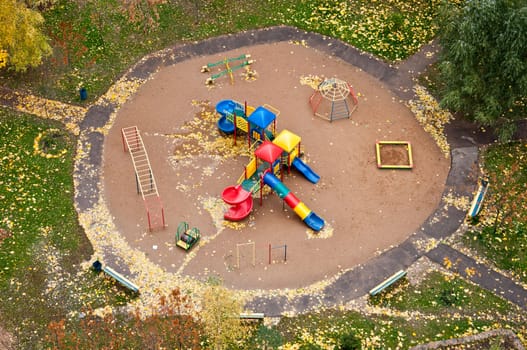 Playground in autumn top view