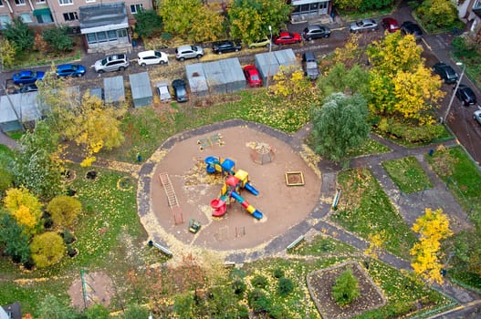 Playground in autumn top view