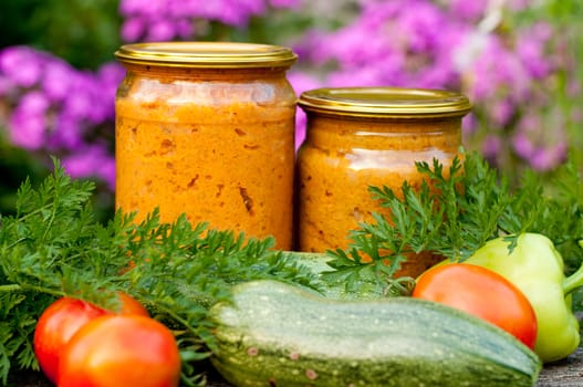 canned vegetables zucchini in a glass jar