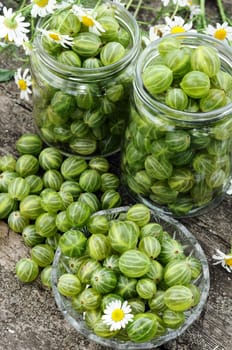 Cooking homemade gooseberry jam