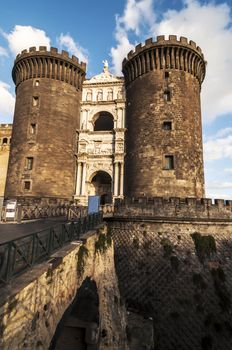 facade and towers of Maschio Angioino, Naples, Italy