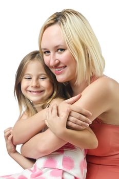 Mother with daughter isolated on white