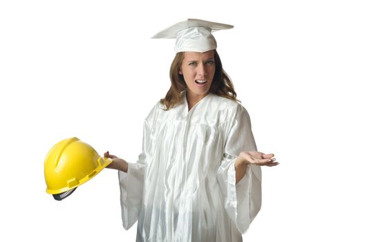 Young student with diploma on white