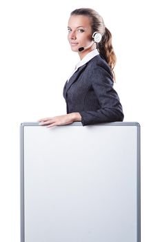Girl with headset and blank board