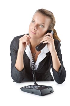 Attractive helpdesk operator on white