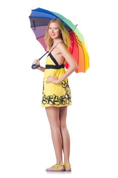 Young woman with colourful umbrella