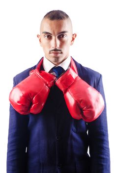 Handsome businessman with boxing gloves