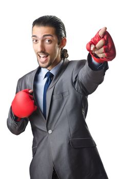 Handsome businessman with boxing gloves