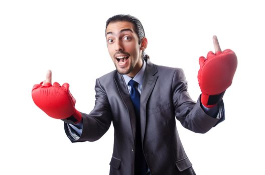 Funny businessman with boxing gloves