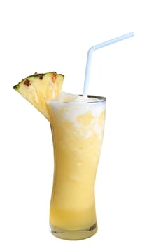 Fresh pineapple with frozen juice, isolated on white background.