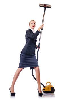 Woman cleaning with vacuum cleaner