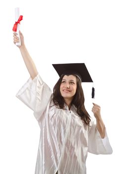 Graduate with diploma on white