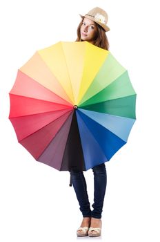 Young woman with colourful umbrella