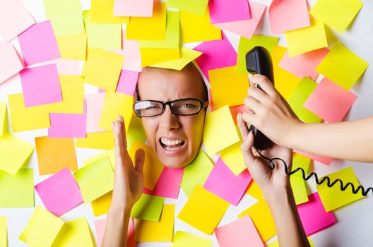 Woman with lots of reminder notes