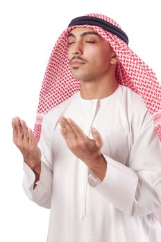 Arab man praying on white