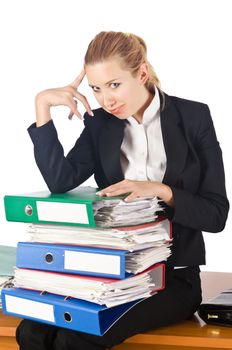 Woman with lots of work
