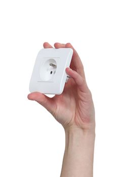 Hand holding a European electric socket