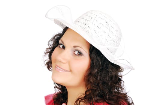 Beauty girl with white hat studio shot