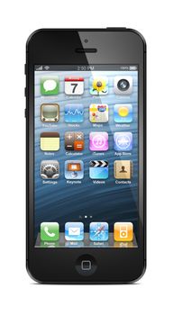 Galati, Romania- September 12, 2012: New Apple iPhone 5 was released for sale by Apple Inc on September 12, 2012. iPhone 5 is just 7.6 millimeters thin. To make that happen, Apple engineers had to think small, component by component. They created a nano-SIM card, which is 44 percent smaller than a micro-SIM. They also developed a unique cellular solution for iPhone 5.