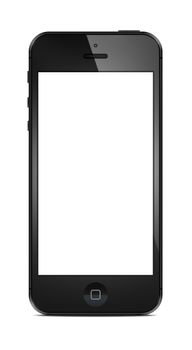 New Modern iPhone 5  with blank screen isolated on white. Include clipping path for phone and screen.