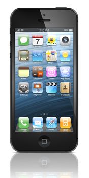 Galati, Romania- September 12, 2012: New Apple iPhone 5 was released for sale by Apple Inc on September 12, 2012. iPhone 5 is just 7.6 millimeters thin. To make that happen, Apple engineers had to think small, component by component. They created a nano-SIM card, which is 44 percent smaller than a micro-SIM. They also developed a unique cellular solution for iPhone 5.