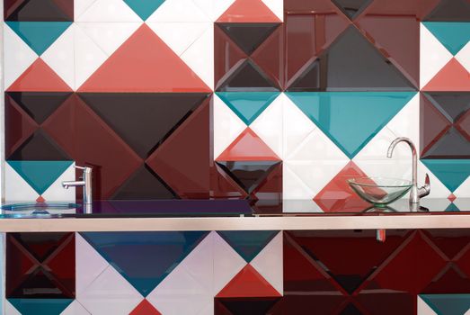 kitchen with colorful tiles wall