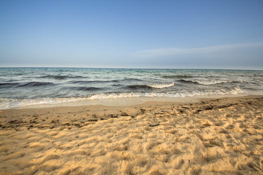 Beautiful beach by the shores of the Mediterranean sea in Hammamet, Tunisia