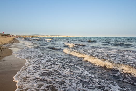 Beautiful beach by the shores of the Mediterranean sea in Hammamet, Tunisia