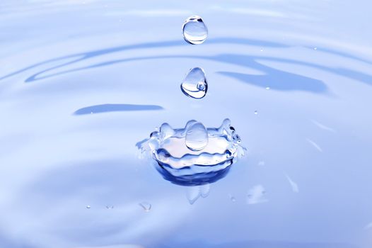 Water drop in rippled liquid close-up